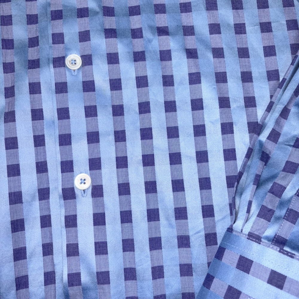 Bugatchi Uomo Shaped Fit Dress Shirt Blue Long Sleeve Button Down Men's Large - Picture 4 of 6